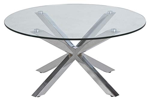 AC Design Furniture Heather runder Couchtisch aus Glas, Beistelltisch, Glastisch mit Metallgestell, Ø: 82 x H: 40 cm, 1 Stk