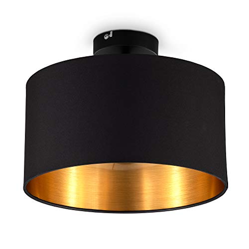 B.K.Licht - Deckenlampe, Deckenleuchte - schwarz - gold, E27 Deckenlampe LED, Stoffdeckenleuchte Wohnzimmer, 30cm Ø