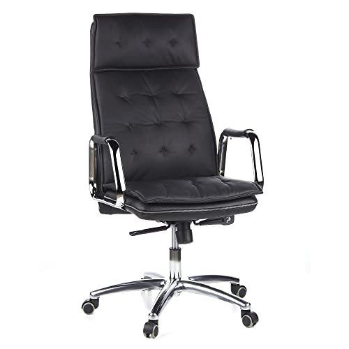 hjh OFFICE 600920 Chefsessel Bürostuhl Villa 20 Nappaleder Schwarz Büro-Sessel mit hoher Rückenlehne