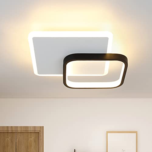 Homefire LED Deckenleuchte Schlafzimmer Deckenlampe - 3000K Warmweiß Schlafzimmerlampe 15W Modern Acryl Wohnzimmerlampe Rund Schwarz Design Deckenbeleuchtung für Wohnzimmer Esszimmer Küche Flur