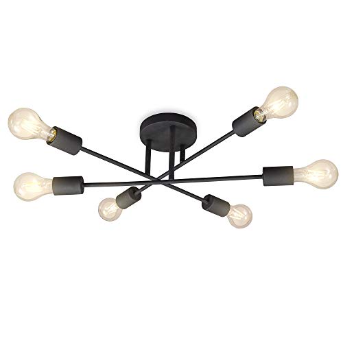 B.K.Licht - vintage Deckenleuchte - industrial Lampe schwarz - retro Deckenlampe 6-flammig E27 Fassung ohne Leuchtmittel