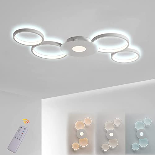 HWCX-LICHT LED Deckenleuchte Wohnzimmer Deckenlampe Dimmbar mit Fernbedienung, Wohnzimmerlampe Weiß 4 Ringe Design, 52W Modern Runden Decken Lampe für Schlafzimmer Küche Esszimmer L88 cm…