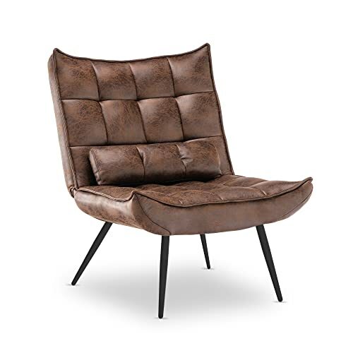 MCombo moderner Sessel Relaxsessel für Wohnzimmer, mit Taillenkissen, Retro Vintage Lesesessel Loungesessel Stuhl Polstersessel, 4779-1 (ohne Hocker, Braun-Mikrofaser)