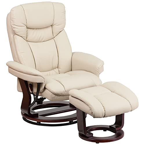 Flash Furniture Ledersessel & Hocker – Bequemer Sessel mit Hocker zum Sitzen aus LeatherSoft-Material – Ideal für die kommerzielle und private Nutzung – Beige