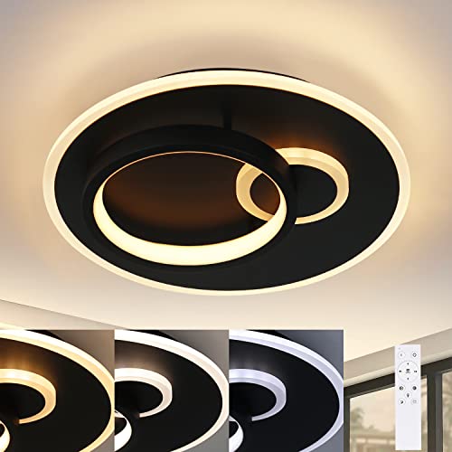 ZMH Deckenlampe Led Deckenleuchte Wohnzimmer - 33W Dimmbar mit Fernbedienung Schwarz Flurlampe Modern Design Wohnzimmerlampe für Schlafzimmer Küche Esszimmer Büro Jugendzimmer