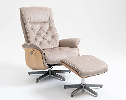Relaxsessel mit Hocker in Beige, Gestell 360° drehbar | Perfekter Sessel mit Relaxfunktion für entspannte Fernseh-Abende