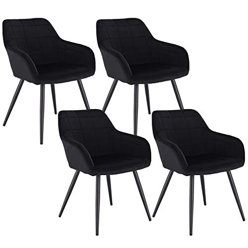 WOLTU 4 x Esszimmerstühle 4er Set Esszimmerstuhl Küchenstuhl Polsterstuhl Design Stuhl mit Armlehne, mit Sitzfläche aus Samt, Gestell aus Metall, Schwarz, BH93sz-4