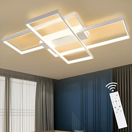 GBLY LED Deckenleuchte Modern Deckenlampe - Große Weiß Wohnzimmerlampe Dimmbar mit Fernbedienung Geometrisch Schlafzimmerlampe 88W Deckenbeleuchtung für Wohnzimmer Büro Schlafzimmer (100x70x5.5cm)