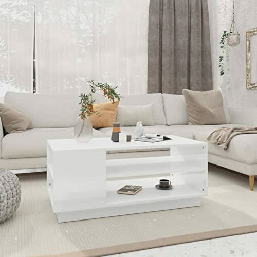 Susany Couchtisch Sideboard Beistelltisch Nachttisch Telefonständer Wohnzimmertisch Modern für Wohnzimmer, Schlafzimmer, Hochglanz-Weiß 102x55x43 cm Spanplatte