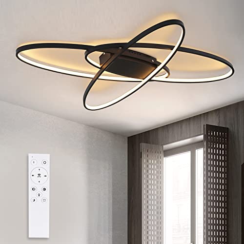 GBLY LED Deckenleuchte Dimmbar Schwarz Deckenlampe Modern Wohnzimmerlampe 75W mit Fernbedienung Innen Schlafzimmerlampe Deckenbeleuchtung für Wohnzimmer Schlafzimmer Küche esszimmer und Büro