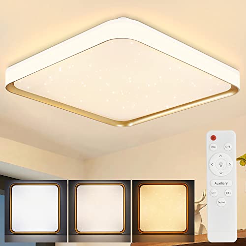 ZMH Deckenlampe LED Deckenleuchte dimmbar - 44W Wohnzimmerlampe Modern Schlafzimmerlampe 40cm mit Fernbedienung eckig Küchenlampe in Weißgold inkl. Memoryfunktion Deckenbeleuchtung für Flur Esszimer