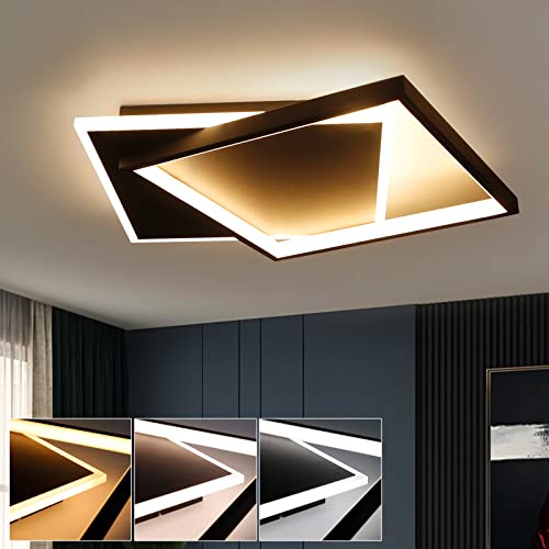 ZMH LED Deckenleuchte Wohnzimmer Dimmbar - 44W Deckenlampe Schlafzimmer Schwarz mit Fernbedienung Modern Design Wohnzimmerlampe Schlafzimmerlampe Esszimmerlampe für Büro Küche Flur - 44*40**6CM