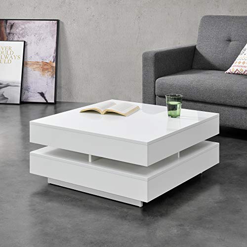[en.casa] Couchtisch 75x75x35,5 cm Beistelltisch mit Ablagefächern Sofatisch Tisch Spanplatte Weiß