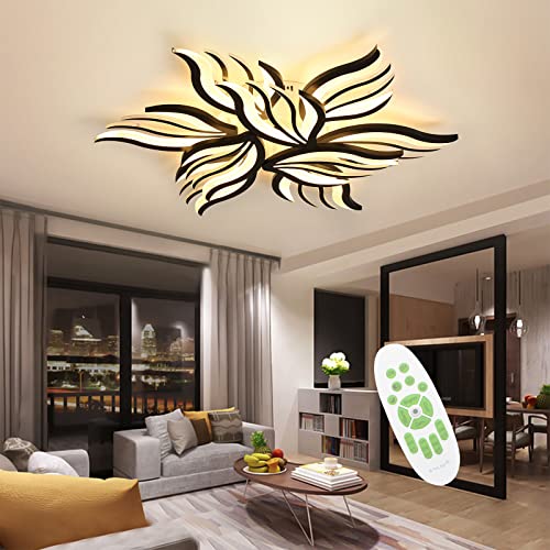 Moderne LED Deckenleuchte Dimmbar - 90W Wohnzimmerlampe Deckenlampe Schlafzimmer mit Fernbedienung Lichtfarbe Helligkeit Farbwechsel - Schwarz Deckenbeleuchtung Lampe Dimming Innenbeleuchtung