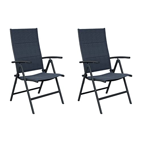 NATERIAL - 2er Set Gartenstühle Orion mit Armlehnen - 2 Gartensessel - Klappbar - Klappstühle - Multipositionssessel - Hochlehner - 7-Fach verstellbar - Aluminium - Textilene - Anthrazit