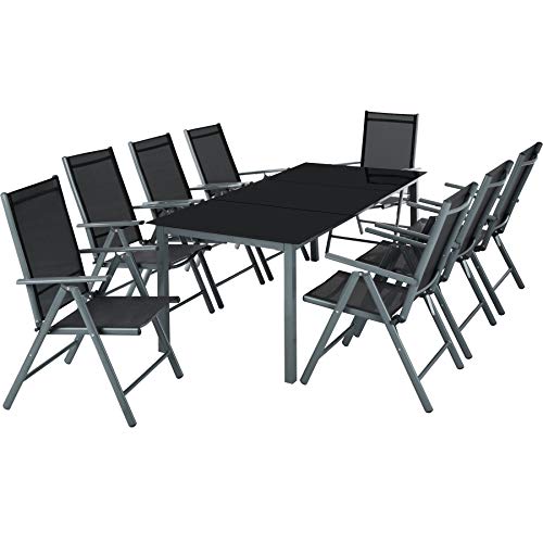 TecTake Aluminium Sitzgarnitur 8+1 Sitzgruppe Gartenmöbel Tisch & Stuhl-Set - Diverse Farben - (Dunkelgrau | Nr. 402164)