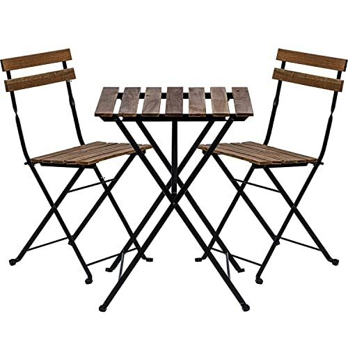 STILISTA® Bistro-Set 3-teilig aus Akazienholz und Metall 1x Tisch + 2X Stuhl, klappbar