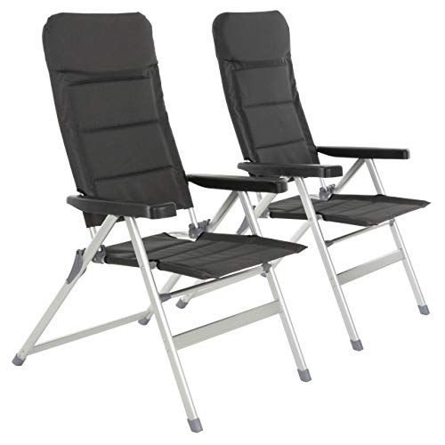 Nexos 2er Set Premium Klappstuhl Relax-Stuhl Campingstuhl Klappsessel – für Garten Terrasse Balkon – klappbarer Gartenstuhl gepolstert Alu - schwarz grau