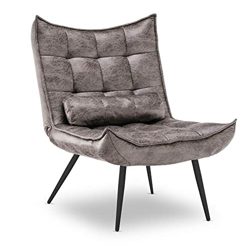 MCombo moderner Sessel Relaxsessel für Wohnzimmer, mit Taillenkissen, Retro Vintage Lesesessel Loungesessel Stuhl Polstersessel, 4779-1 (ohne Hocker, Grau-Mikrofaser)