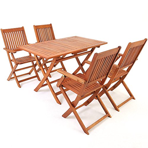 Casaria Sitzgruppe Sydney 4+1 FSC®-zertifiziertes Akazienholz 5-teilig klappbar Tisch Sitzgarnitur Wetterfest Holz Garten Möbel Set 120x70x75 cm