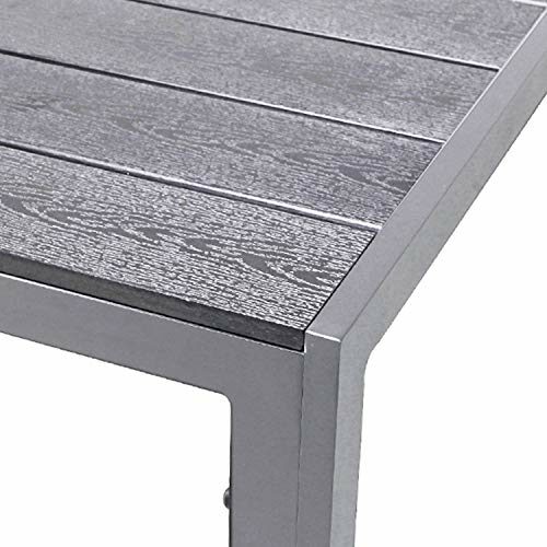 FineHome XL Polywood Gartentisch Aluminium Silber/Grau Esstisch Gartenmöbel Tisch Holzimitat wetterfest 180x90x74cm