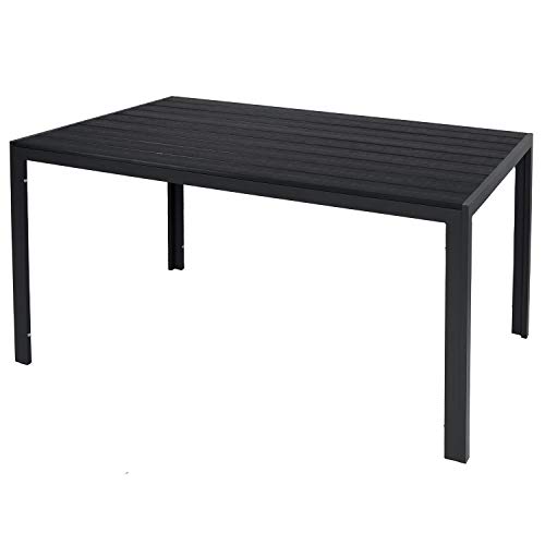 Mojawo Aluminium Gartentisch anthrazit/schwarz Esstisch Gartenmöbel Tisch Polywood Holzimitat wetterfest 150x80x74cm