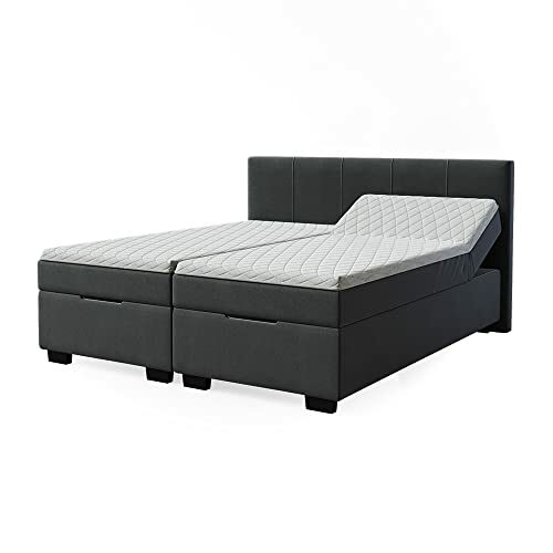 VitaliSpa Boxspringbett 180x200cm mit integriertem Bettkasten und verstellbarem Kopfteil Topper Doppelbett Ehebett Oskar Schwarz