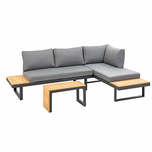 greemotion Lounge-Set Samara, Gartenmöbel-Set aus Aluminium, inklusive Kissen, Anthrazit / Holzfarben / Grau