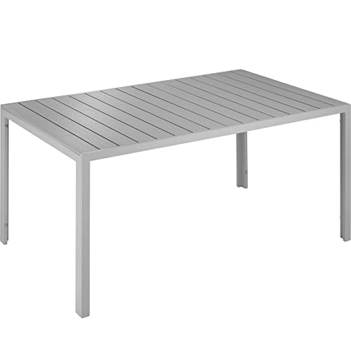 TecTake 800716 Gartentisch mit stabilem Aluminiumrahmen, Holzoptik, Zwei höhenverstellbare Füße, belastbare Tischoberfläche, pflegeleicht, 150 x 90 x 74,5 cm (Silber-Grau | Nr. 404402)
