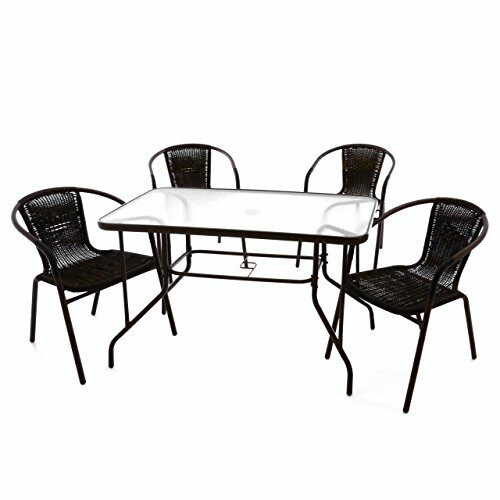 Nexos 5-teiliges Gartenmöbel-Set – Gartengarnitur Sitzgruppe Sitzgarnitur aus Bistrostühlen & Esstisch – Stahl Kunststoff Glas – braun Dunkelbraun